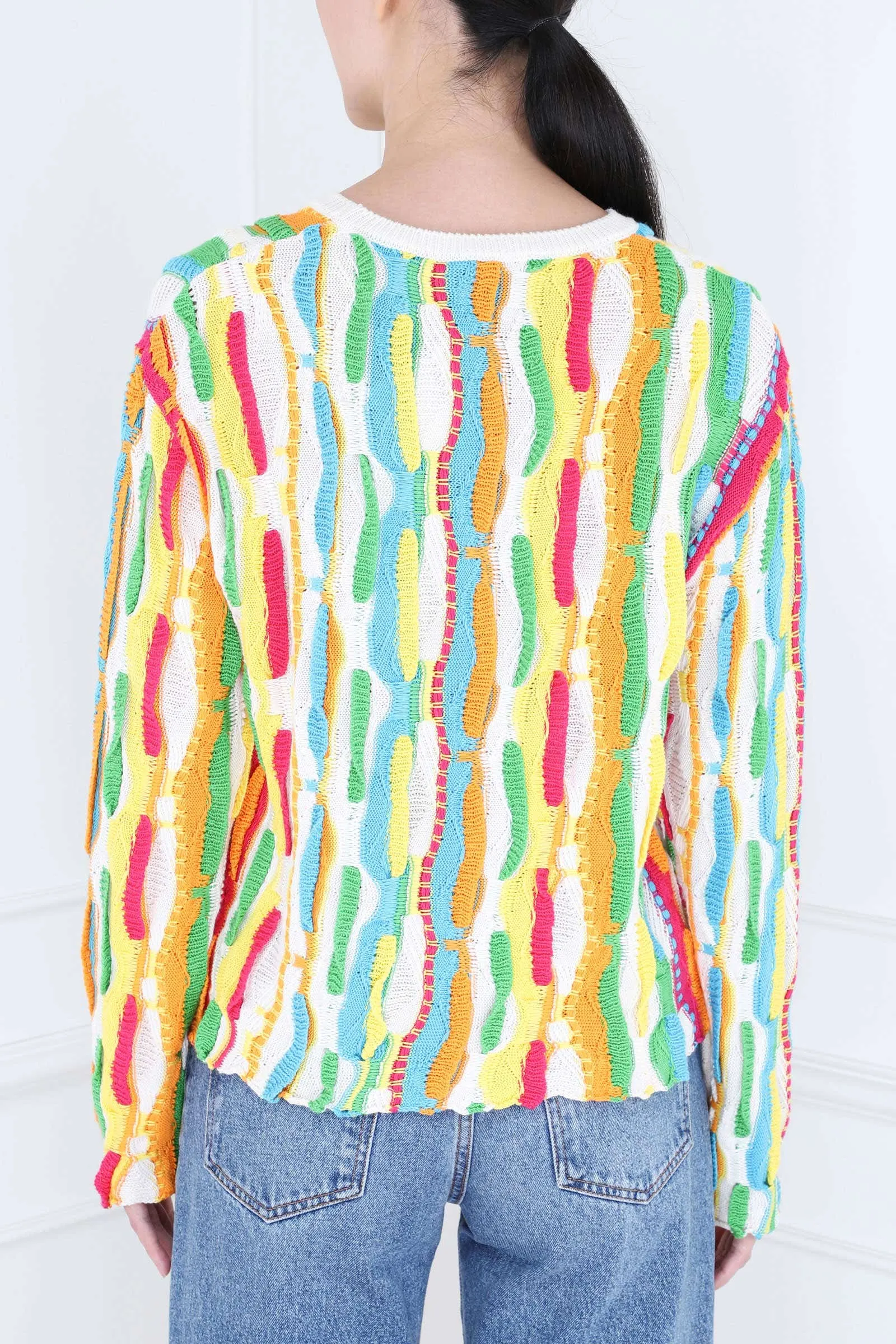 Multicolor Crewneck Ruffles Sweater