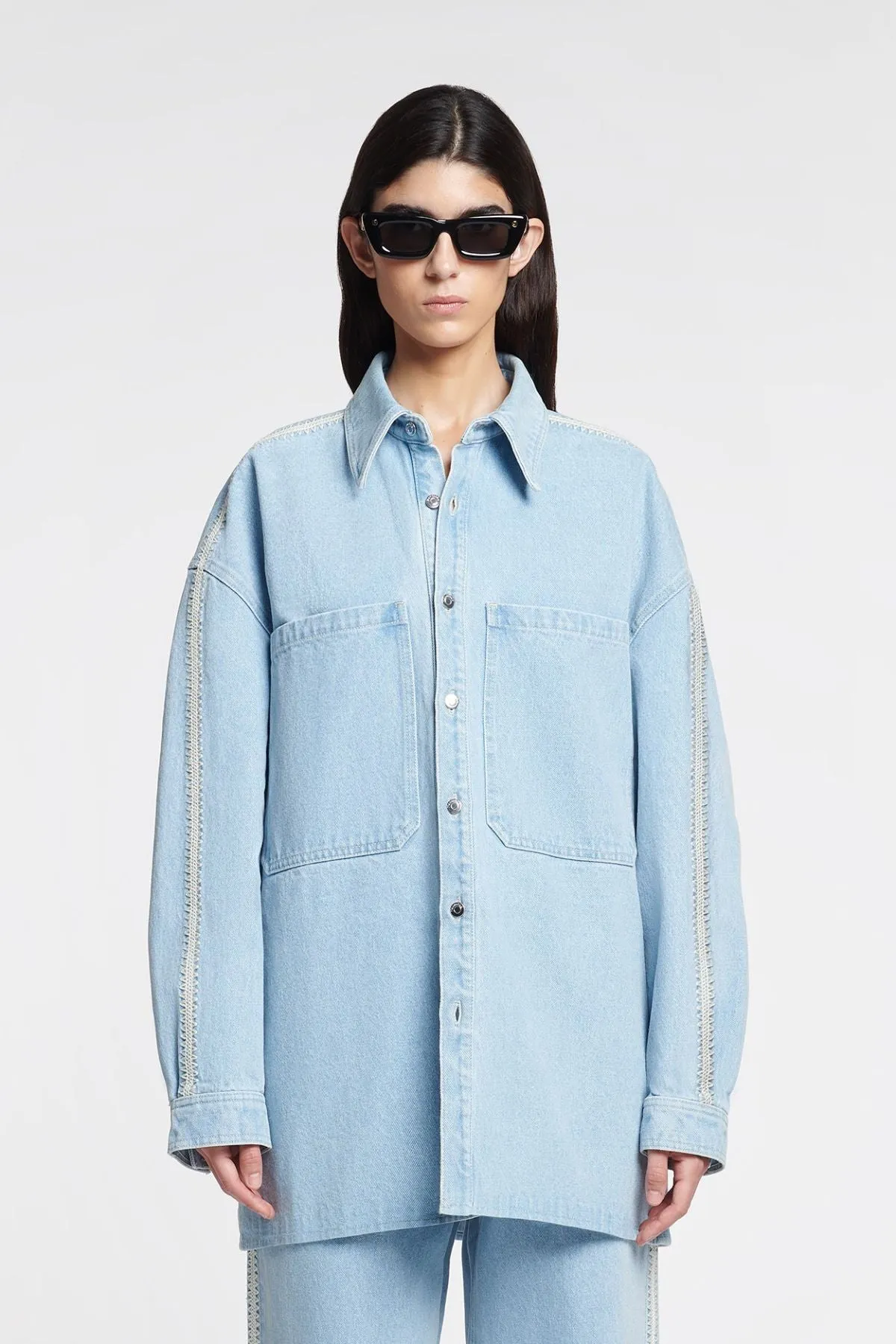 Nanushka Beaux Denim Shirt Jacket - Eco Bleach Cream