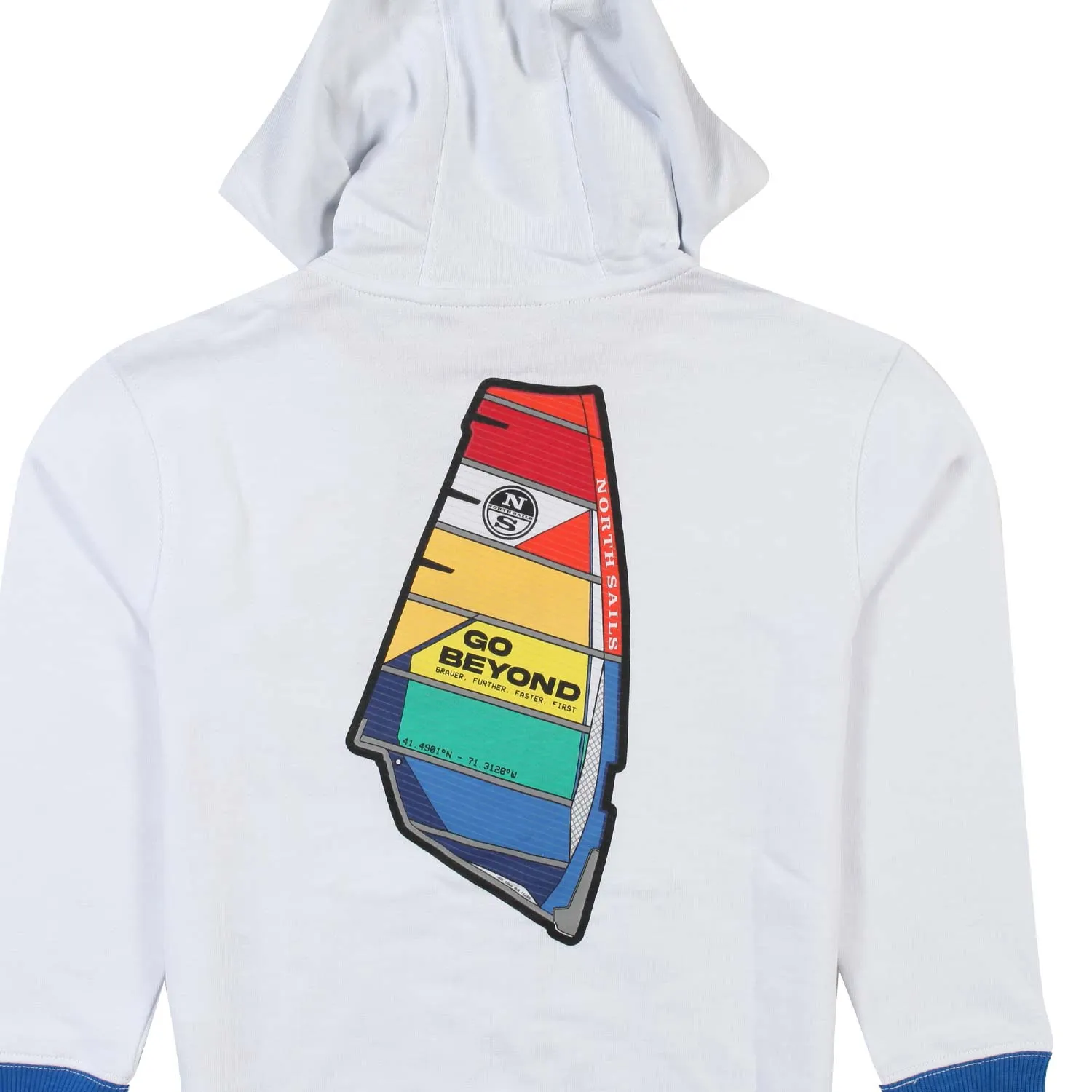 North Sails White And Blue Hoodie With Multicolor Prints