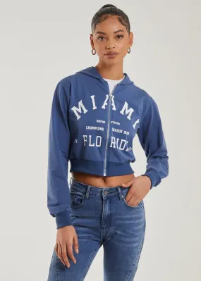 Pink Vanilla Navy Miami Slogan Zip Up Hoodie