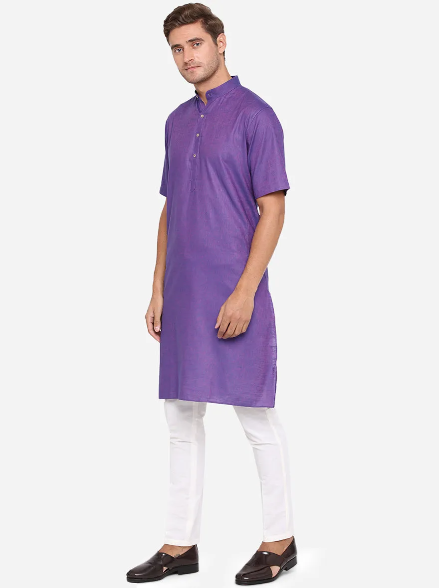 Purple Solid Regular Fit Modi Kurta | JadeBlue