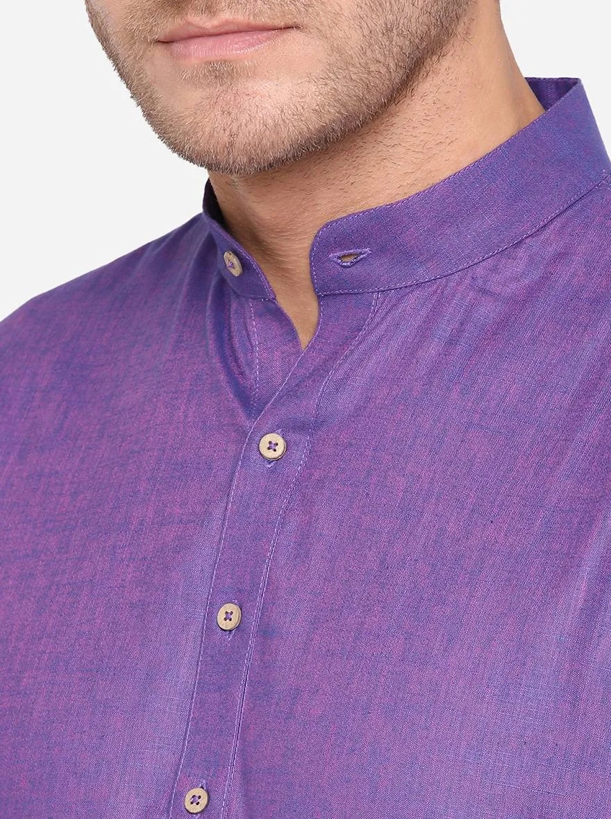 Purple Solid Regular Fit Modi Kurta | JadeBlue