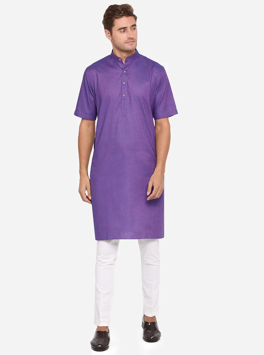 Purple Solid Regular Fit Modi Kurta | JadeBlue