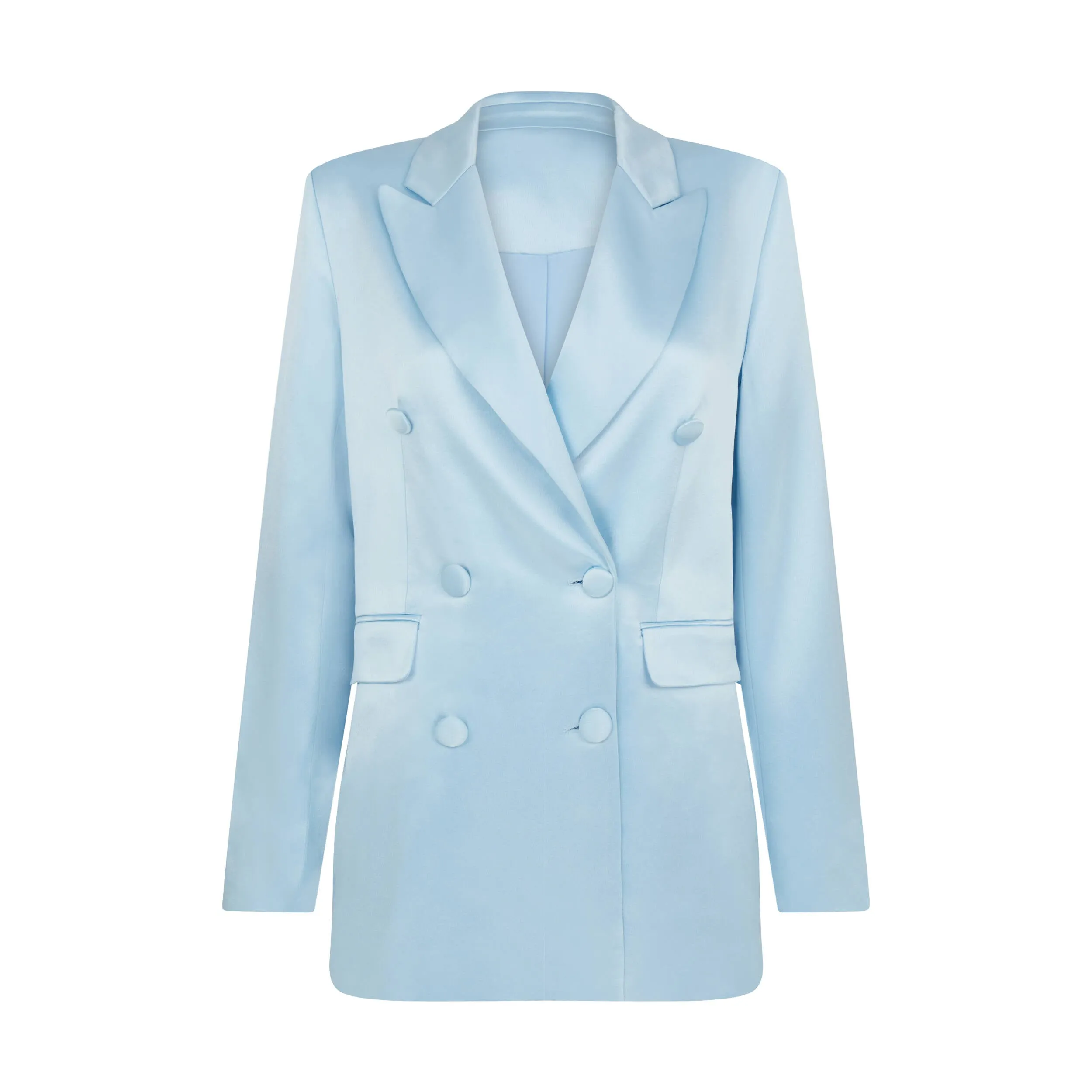 Satin Double-Breasted Blazer Jacket in Baby Blue