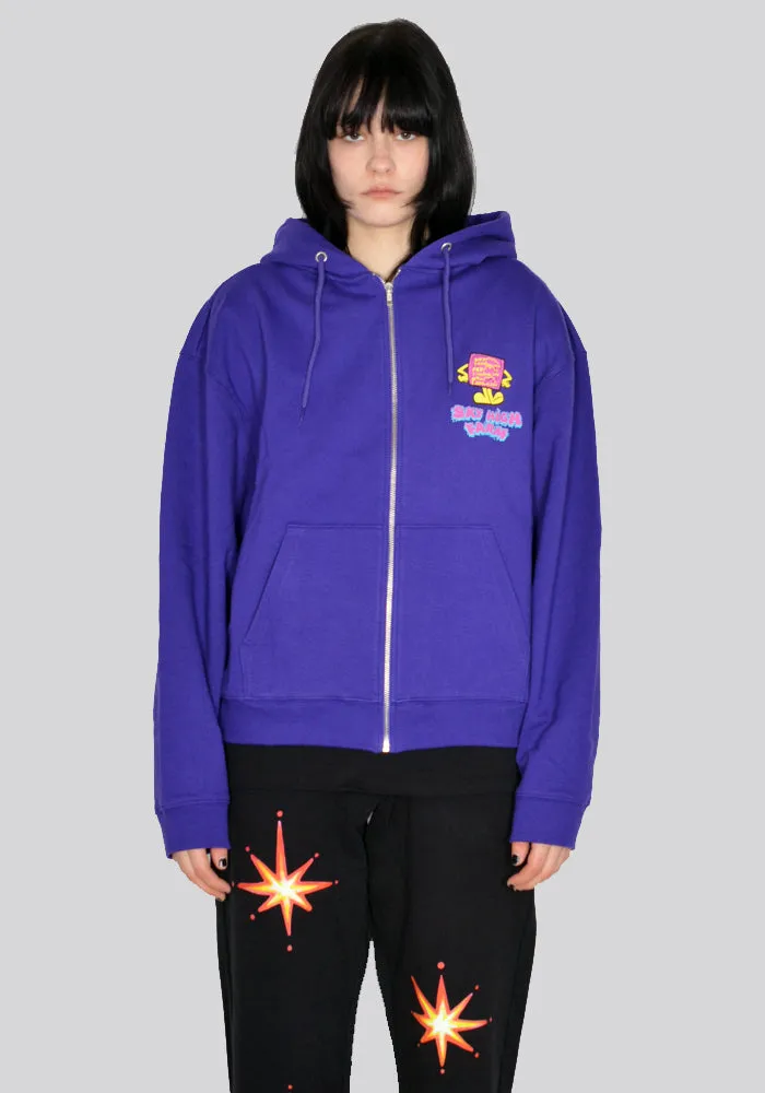 SKY HIGH FARM SHF03T041 SAFETY FIRST GRAPHIC ZIP SWEAT HOODIE PURPLE