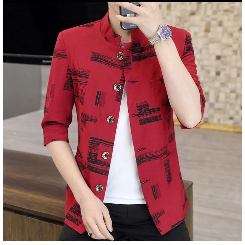 Summer Thin Stand Collar Slim Casual Mid-sleeve Blazer for Men