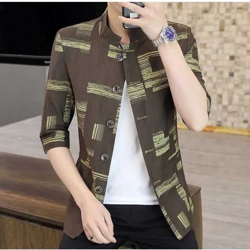 Summer Thin Stand Collar Slim Casual Mid-sleeve Blazer for Men