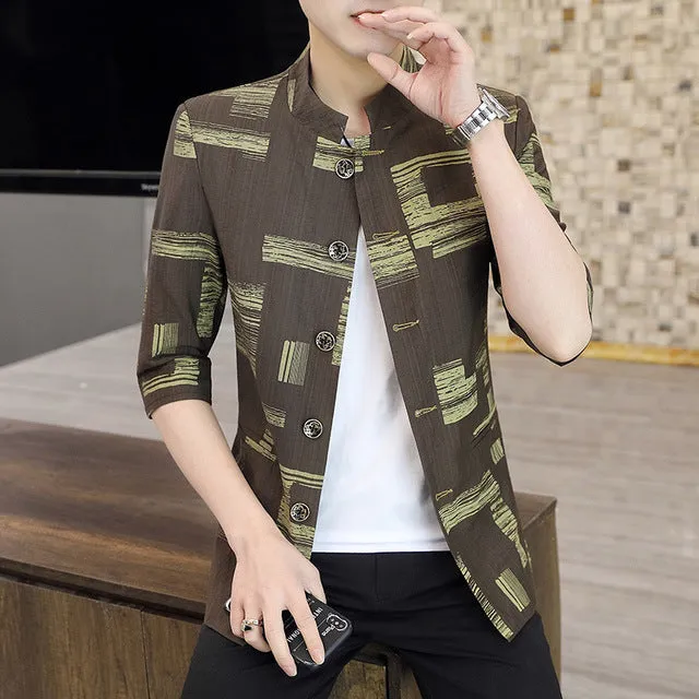 Summer Thin Stand Collar Slim Casual Mid-sleeve Blazer for Men