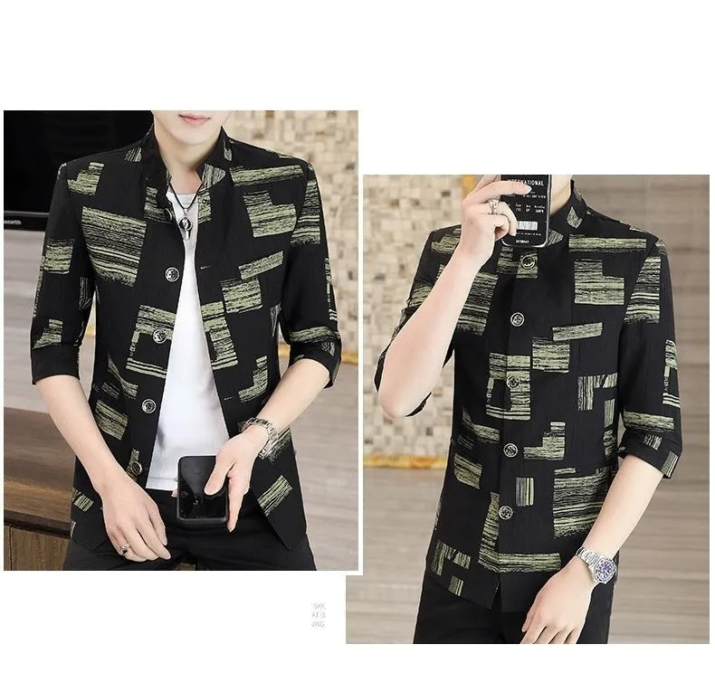 Summer Thin Stand Collar Slim Casual Mid-sleeve Blazer for Men