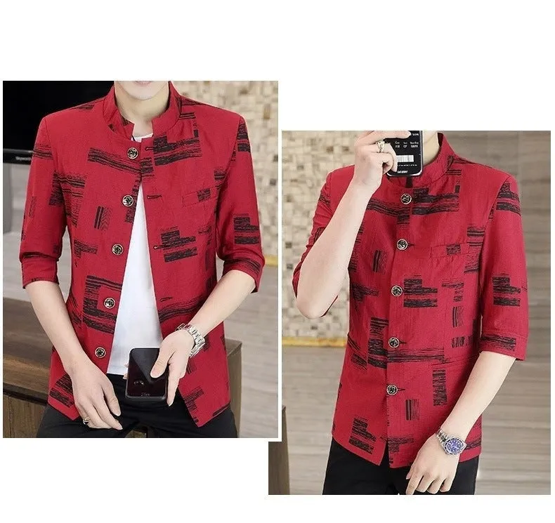 Summer Thin Stand Collar Slim Casual Mid-sleeve Blazer for Men