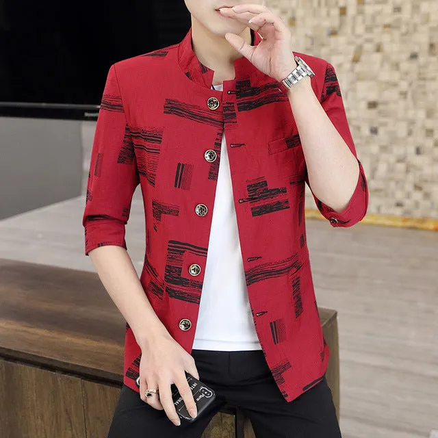 Summer Thin Stand Collar Slim Casual Mid-sleeve Blazer for Men