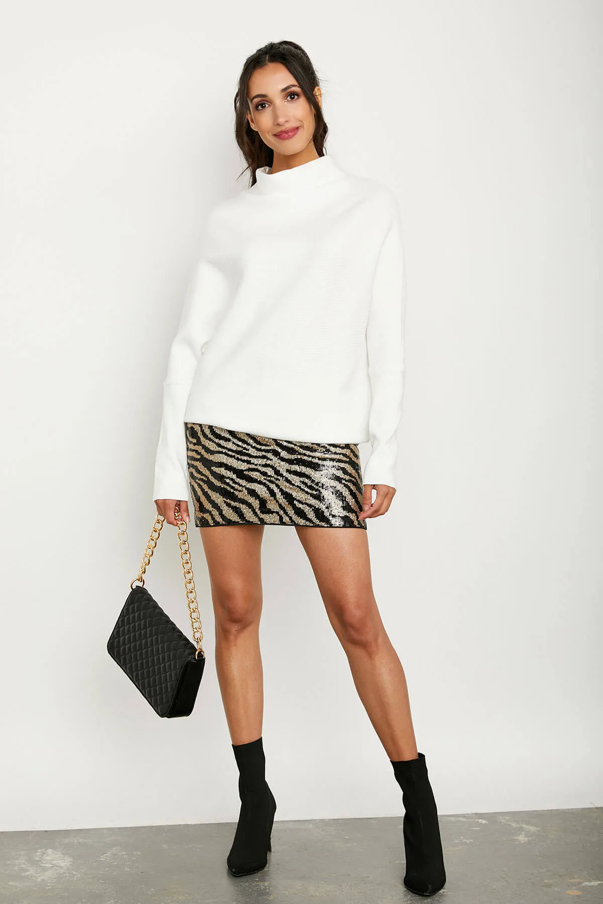 THML Zebra Print Sequin Skirt