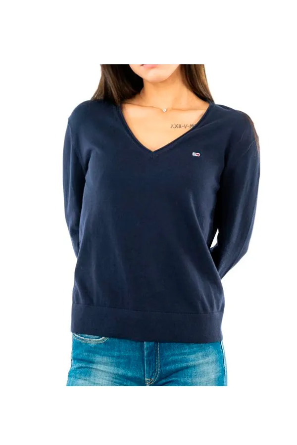 Tommy Hilfiger Women Soft Touch Knit V-Neck Navy