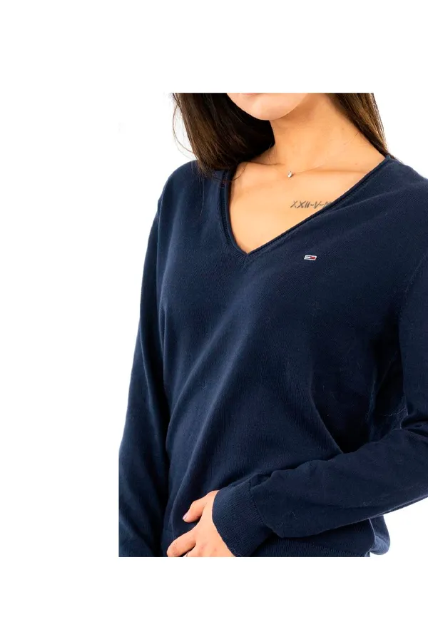 Tommy Hilfiger Women Soft Touch Knit V-Neck Navy