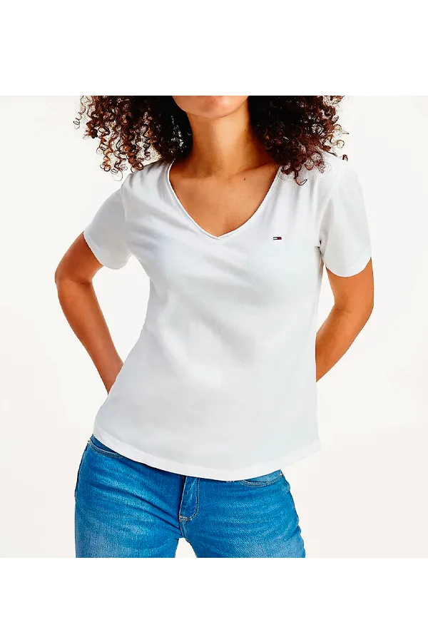 Tommy Hilfiger Women V-Neck Logo Tee White