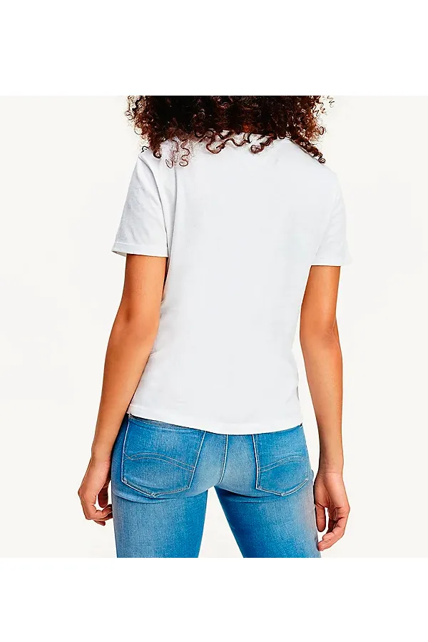 Tommy Hilfiger Women V-Neck Logo Tee White