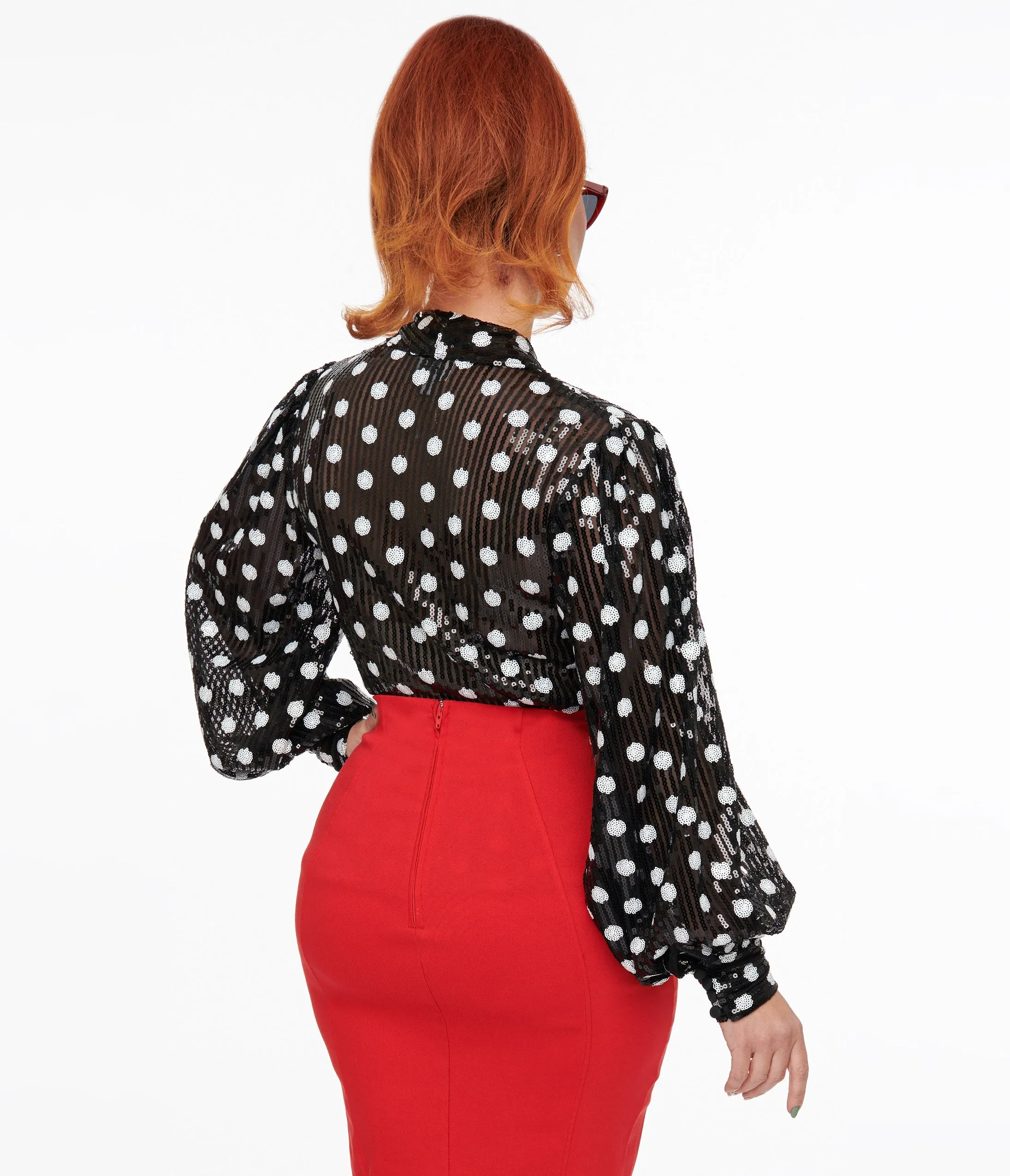 Unique Vintage Black & White Sequin Dot Lena Blouse