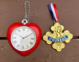 Wizard of Oz Heart Clock  and Badge of Courage