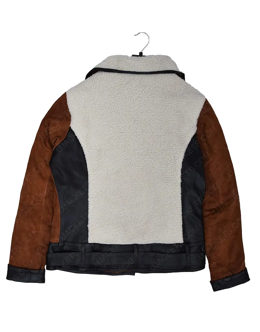 Women Suede And Shearling Half Zip Biker Jacket