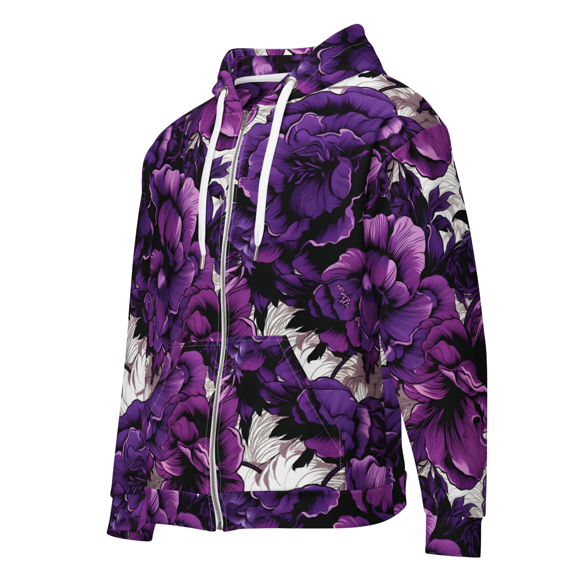 Womens Zip Hoodie - Purple Flowers 001