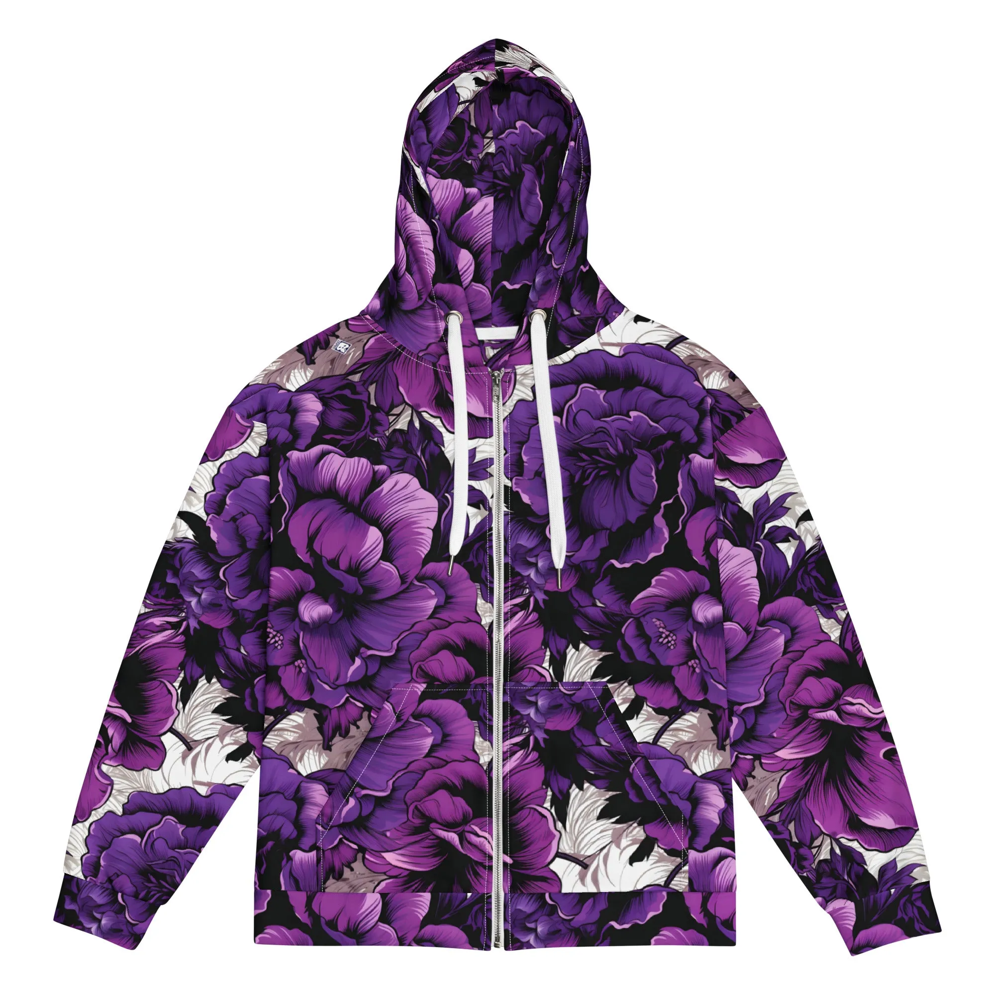 Womens Zip Hoodie - Purple Flowers 001