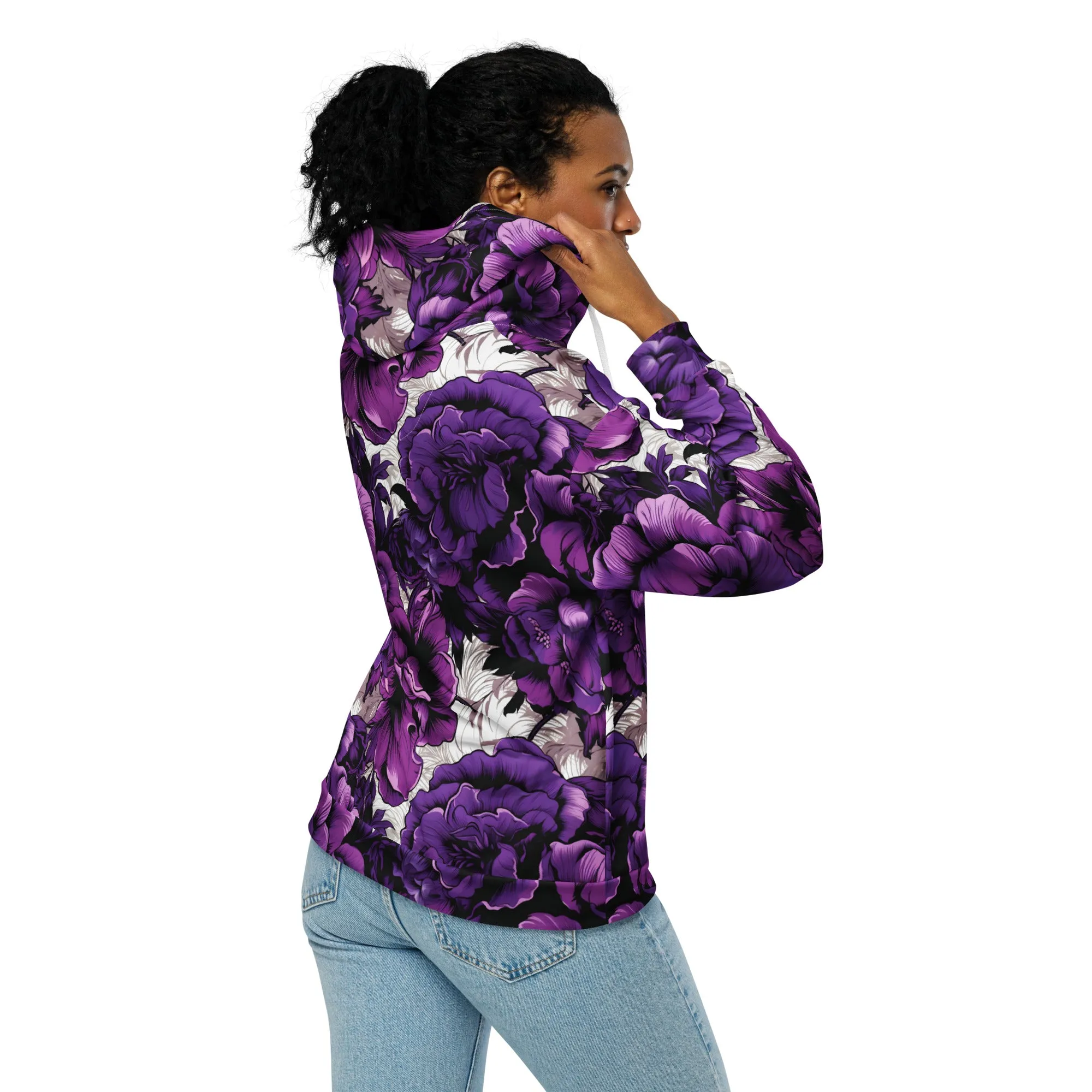 Womens Zip Hoodie - Purple Flowers 001