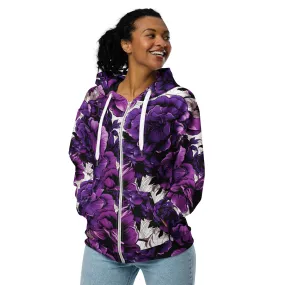 Womens Zip Hoodie - Purple Flowers 001