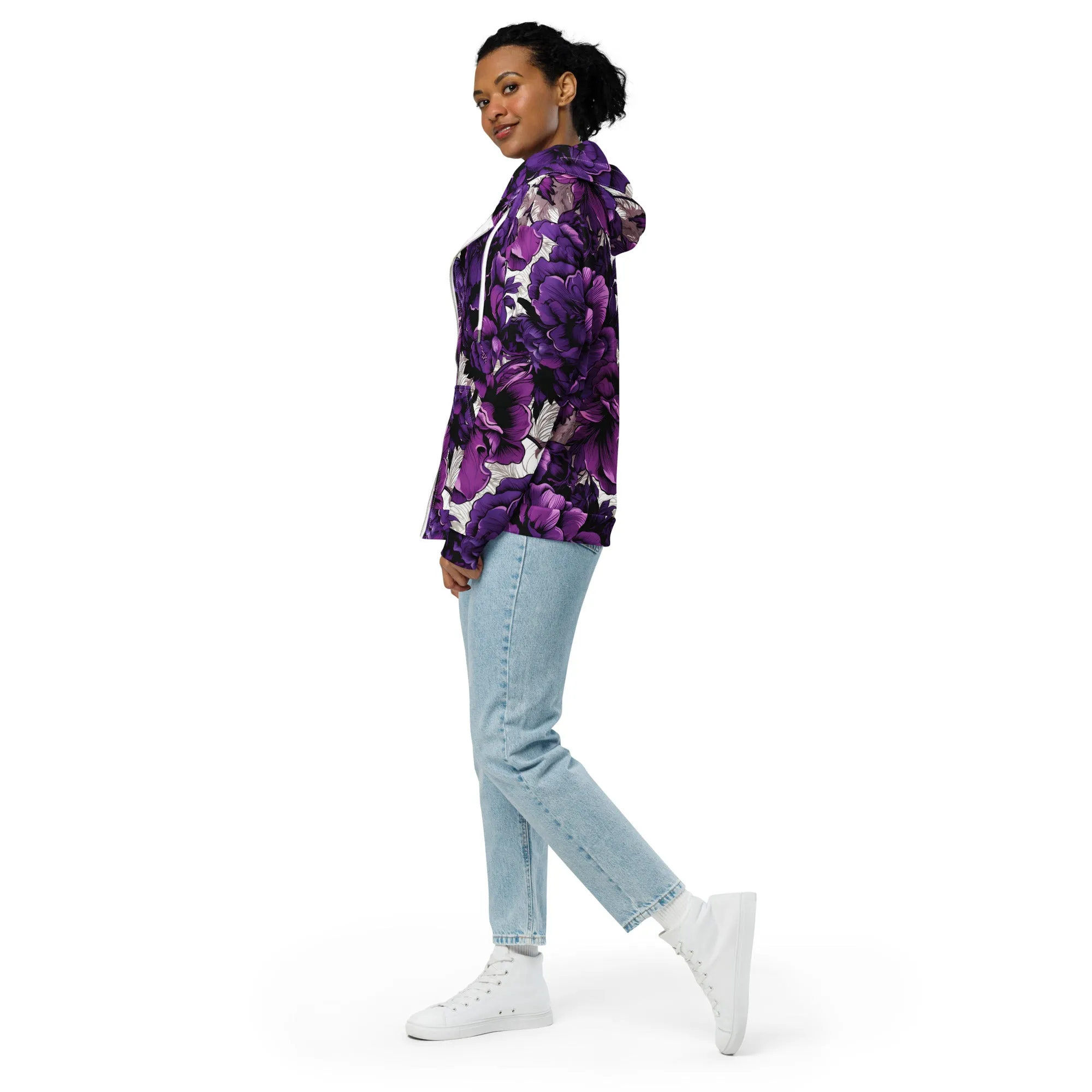 Womens Zip Hoodie - Purple Flowers 001