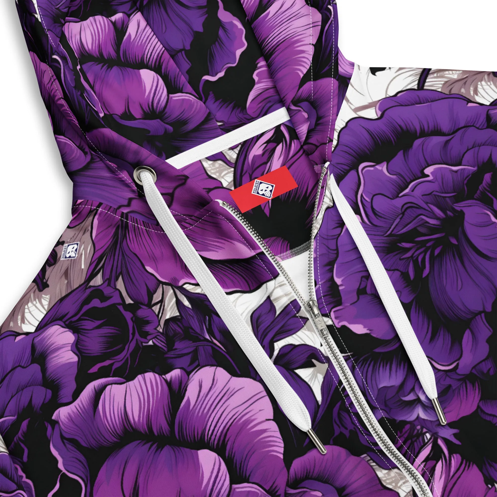 Womens Zip Hoodie - Purple Flowers 001