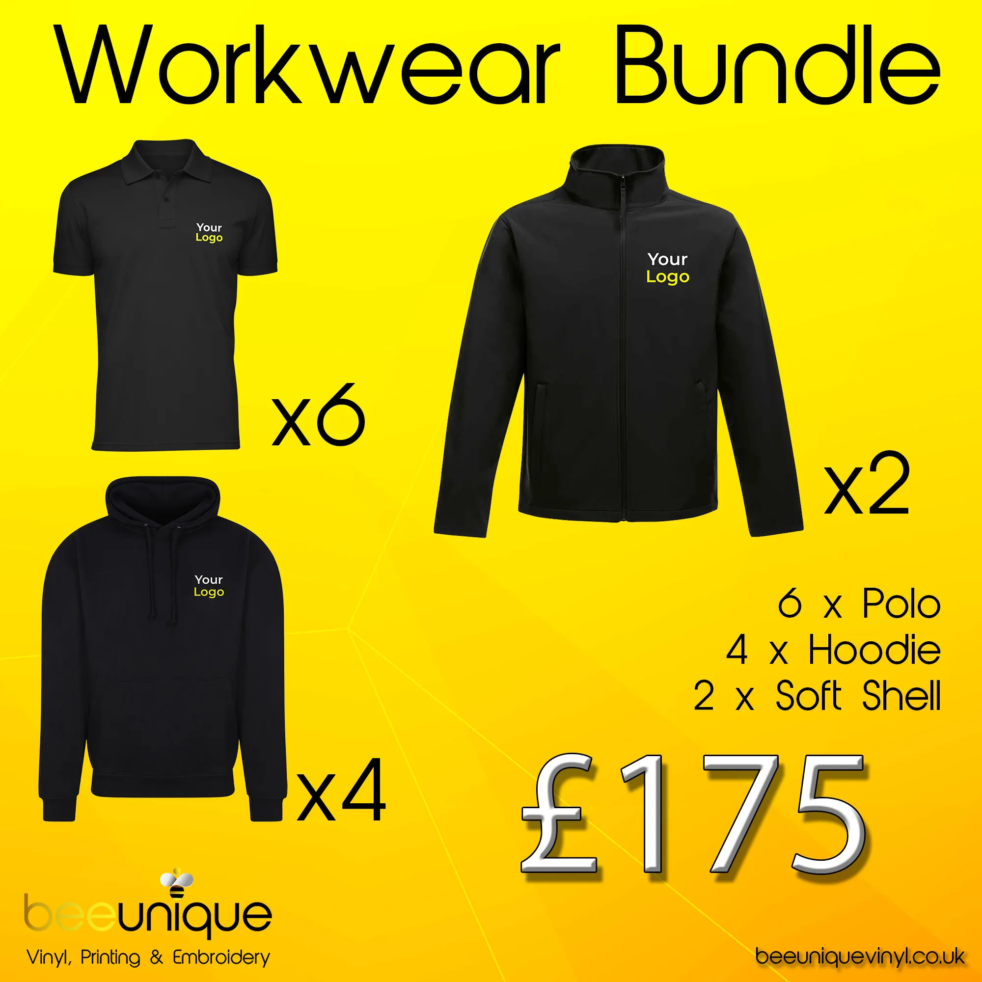 Workwear Bundle 22 | Bee Unique | Polos, Hoodies & Softshell