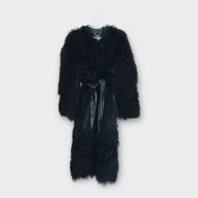 Zimmermann Black Mongolian Fur + Leather Longline Coat