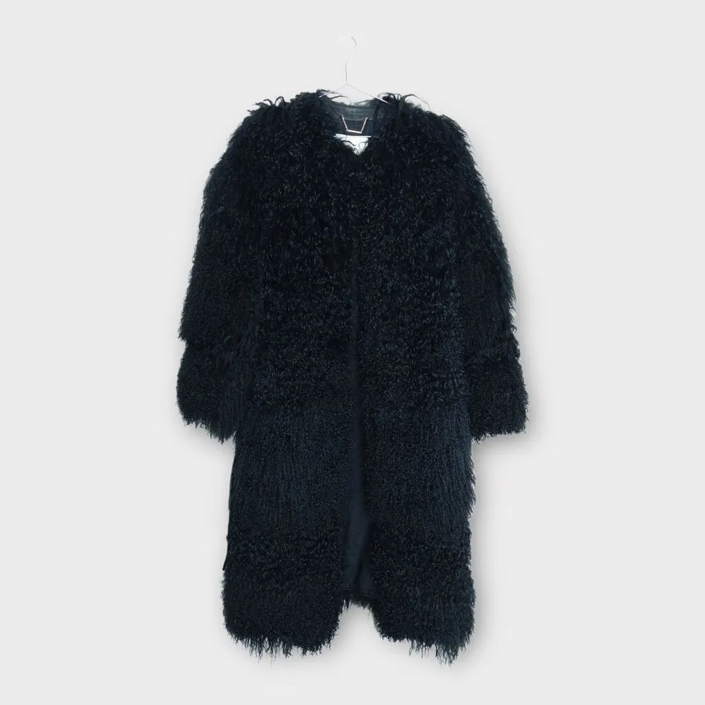 Zimmermann Black Mongolian Fur + Leather Longline Coat